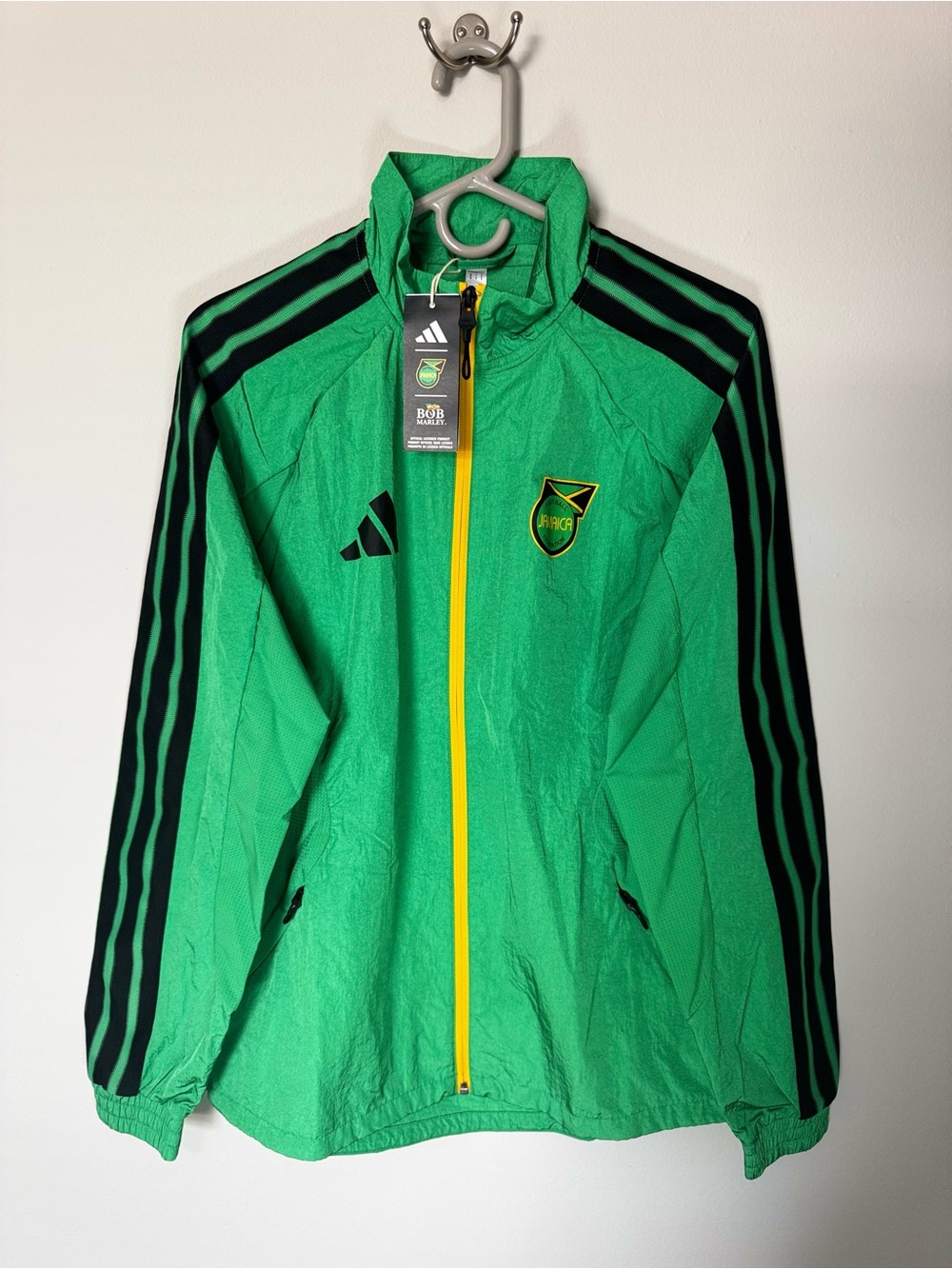 adidas Green Track Jacket with Black Patch and Yellow Accent